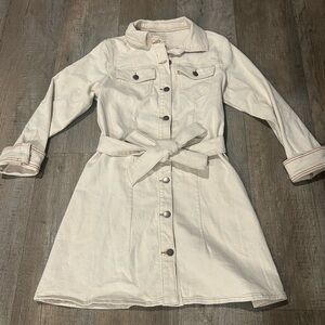 Cream denim dress with belt and button up front western coastal cowgirl